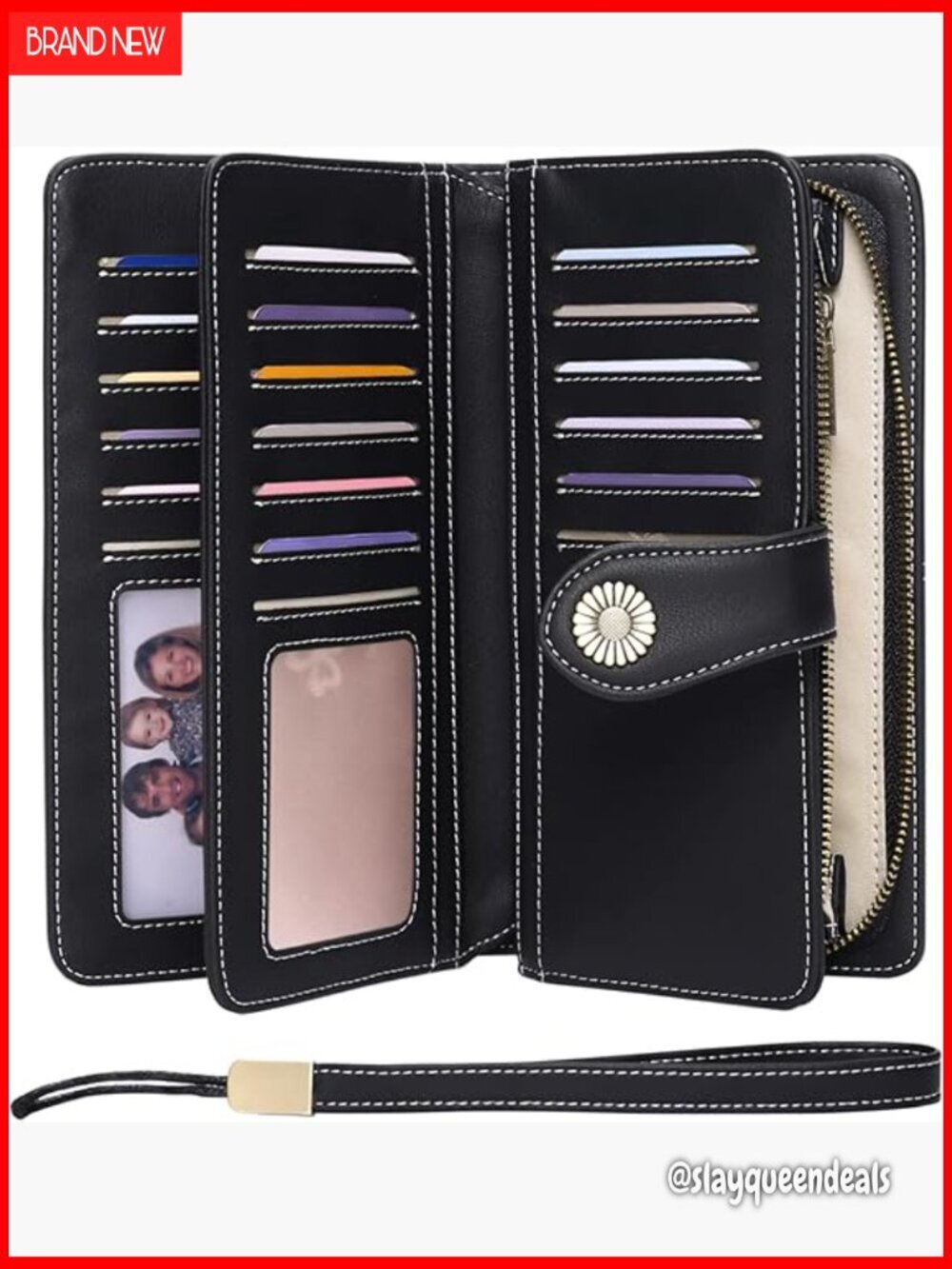 Large Capacity RFID Blocking Leather Wallet with Zipper Coin Pocket